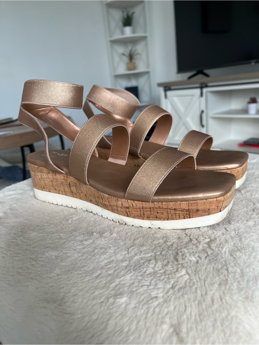 Amazon Metallic Rose Gold Cork Platform Sandals